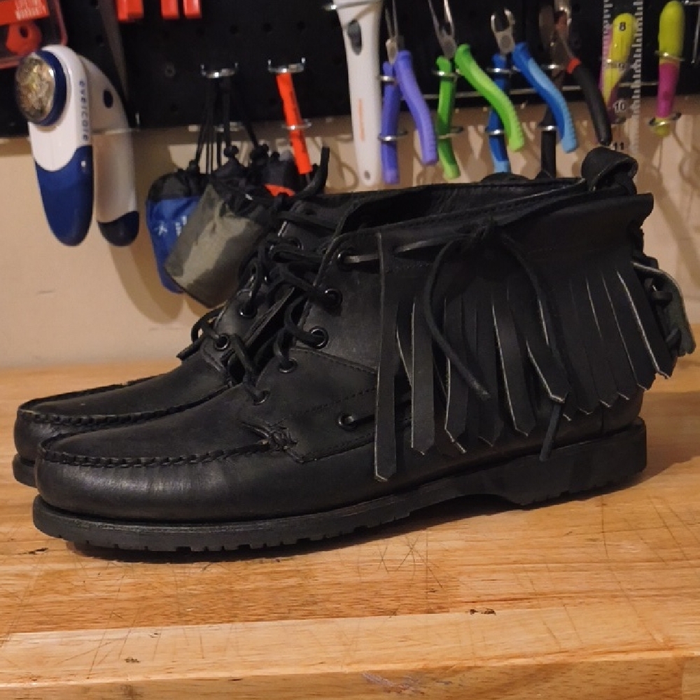 Ronnie Fieg By Sebago Black Leather Fringe Boots
